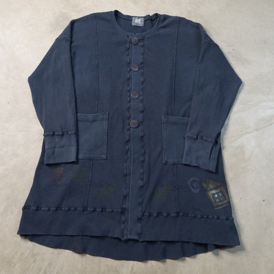 Vintage 1990's Blue Fish Clothing Cardigan Hand Painted House Theme Tagged Sz 0