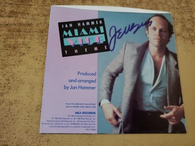 AUTOGRAPHED 1980s EXCELLENT Jan Hammer    Miami Vice Theme  SLEEVE ONLY 45