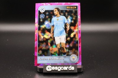 2024-25 Topps Merlin UEFA- #190 Kaden Braithwaite (RC) Pink Atomic /199 Man City