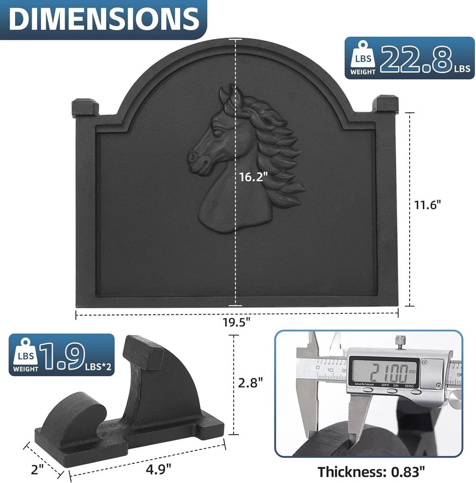 壁炉背板 - 壁炉壁炉壁炉 20 英寸带脚 | 铸铁 Fi — 第 3/4 张图片