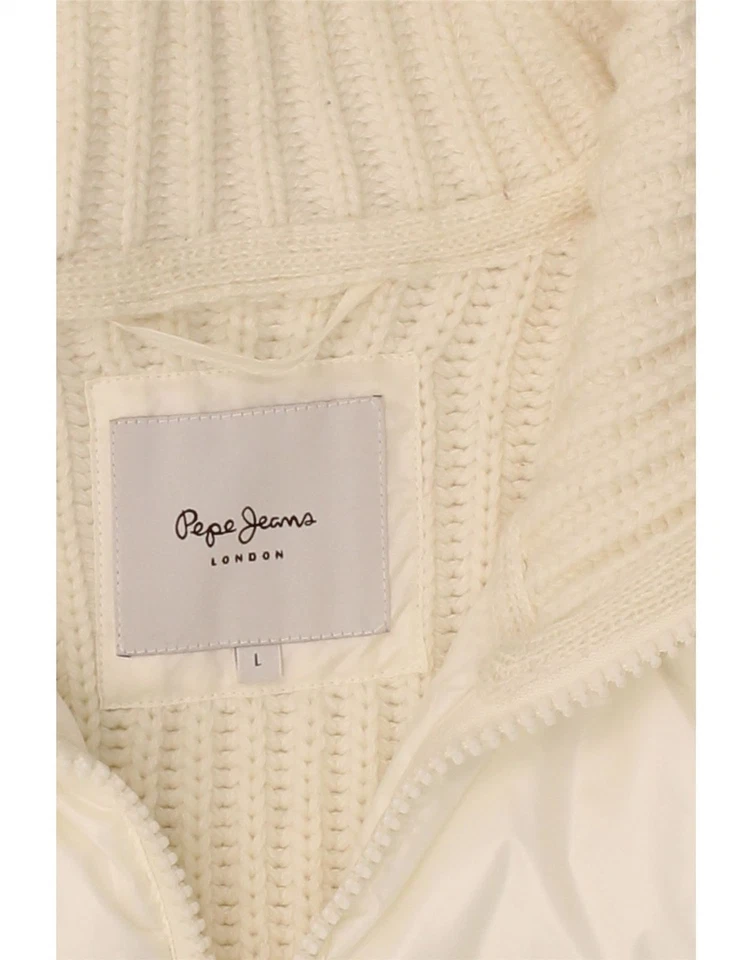 PEPE JEANS Mujer Londres Cárdigan Suéter Reino Unido 14 Grande Blanco Poliéster DW84 Foto 4 de 4
