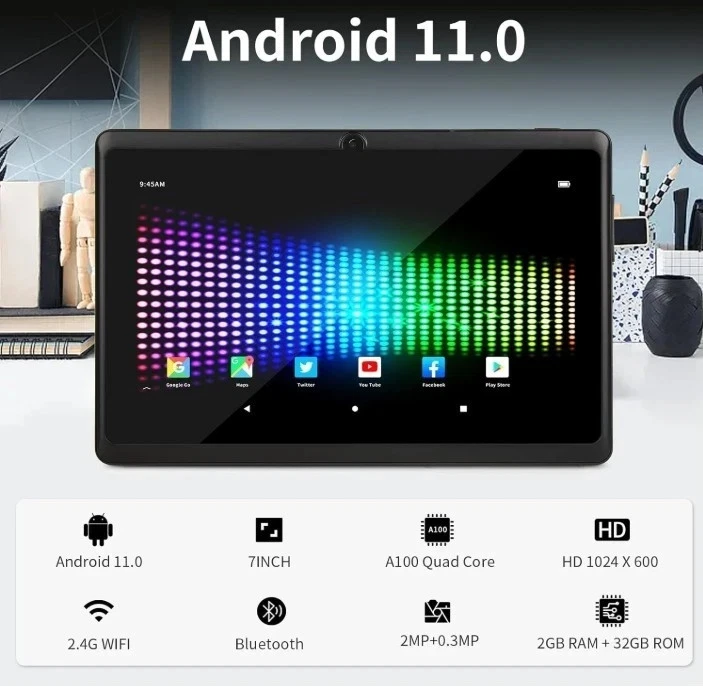 7" Android 11.0 Tablet PC, 2GB RAM+32GB ROM, Quad Core, Dual Cameras, Wi-Fi - Image 3 of 4