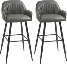 Set 2 Sgabelli Da Bar in Pelle PU Moderni Con Poggiapiedi E Gambe in Acciaio, Se