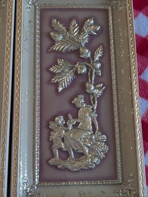 Metalcraft Four Seasons Set of 3 Gold Embossed 15  Panels Burgundy Pink Rare*