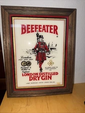 Vintage Beefeater London Distilled Dry Gin Mirror Bar Sign - Hanging Wall Decor 