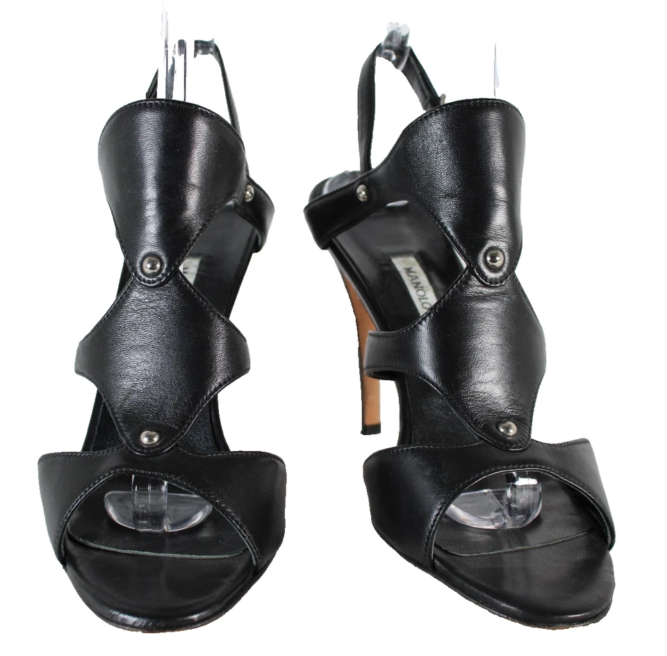 Sandálias MANOLO BLAHNIK couro preto gladiador salto recortado 40,5 - Imagem 2 de 4