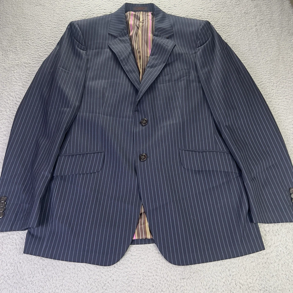 Jaqueta Etro Milano Masculina 52 Casaco Esportivo Listrado Azul Blazer 2 Botões Lã Itália - Imagem 2 de 4