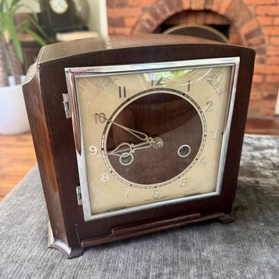 Smiths Enfield Hadleigh Eiche Kaminuhr Anfang 1950er Gongschlag gewartet