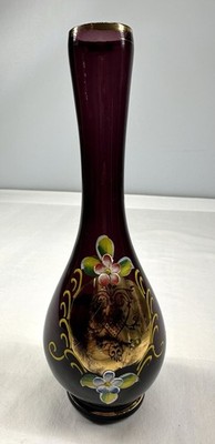 AMETHYST NASCO JAPAN HAND PAINTED GLASS VASE BOHO 7.75'' TALL