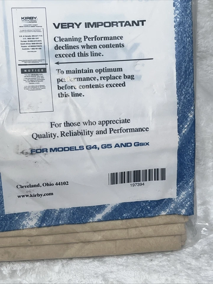 Genuine Kirby Vacuum Bags 15 count for Models G4, G5 and Gsix 197394 - Image 3 of 4