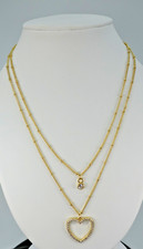 Heart 20 in and Pendant CZ 18 in Gold Fashion Necklace Combination