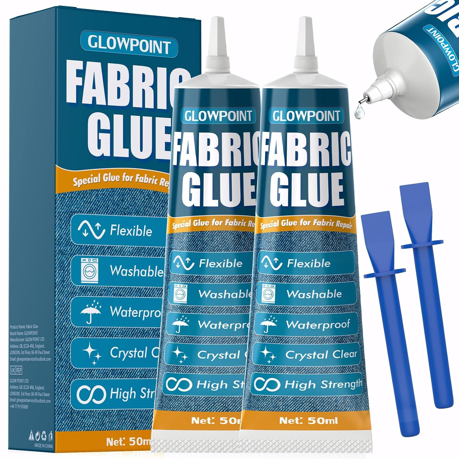 GLOWPOINT 100Ml Fabric Glue, Extra Strong Fabric Glue for Clothes, Crafts, Uphol