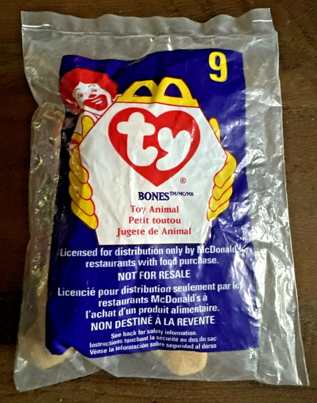 1998 McDonalds Ty Teenie Beanie Baby #9 Bones the Dog Happy Meal Toy Sealed