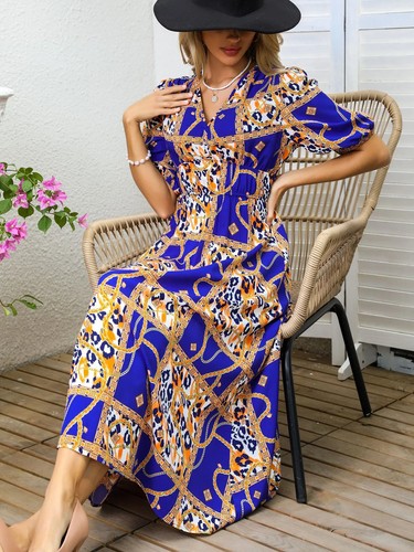 Floral Print Spring Womens High Waist Dress Elegant Female Maxi Long Dresses - Picture 20 of 36