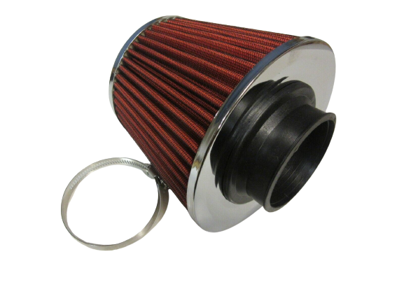 Performance Cone Air Filter 100mm 4"" Inch Neck Diameter RED/CHROME, Clamp Inc.