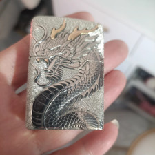 White Copper Flying Dragon Lighter Silver Finish