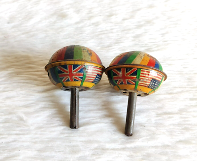 Vintage Round Multi Color Spinning Top Tin Toy Old Japan