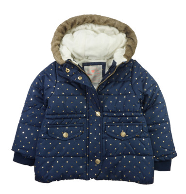 Carter's Girls Navy & Gold Dot Parka Outerwear Jacket Size 2T 3T 4T 4 5/6 6X