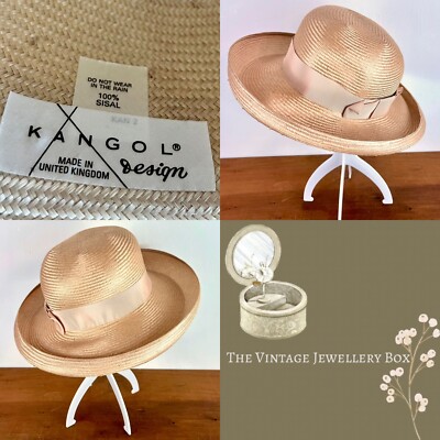 Vintage Kangol Hut beige gewebt Strohband Band Bootfahrer Sommer