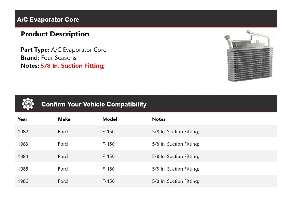 Ядро испарителя кондиционера для Ford F-150 1982-1986 годов выпуска 4 сезона 1983 1984 1985 - Изображение 2 из 4