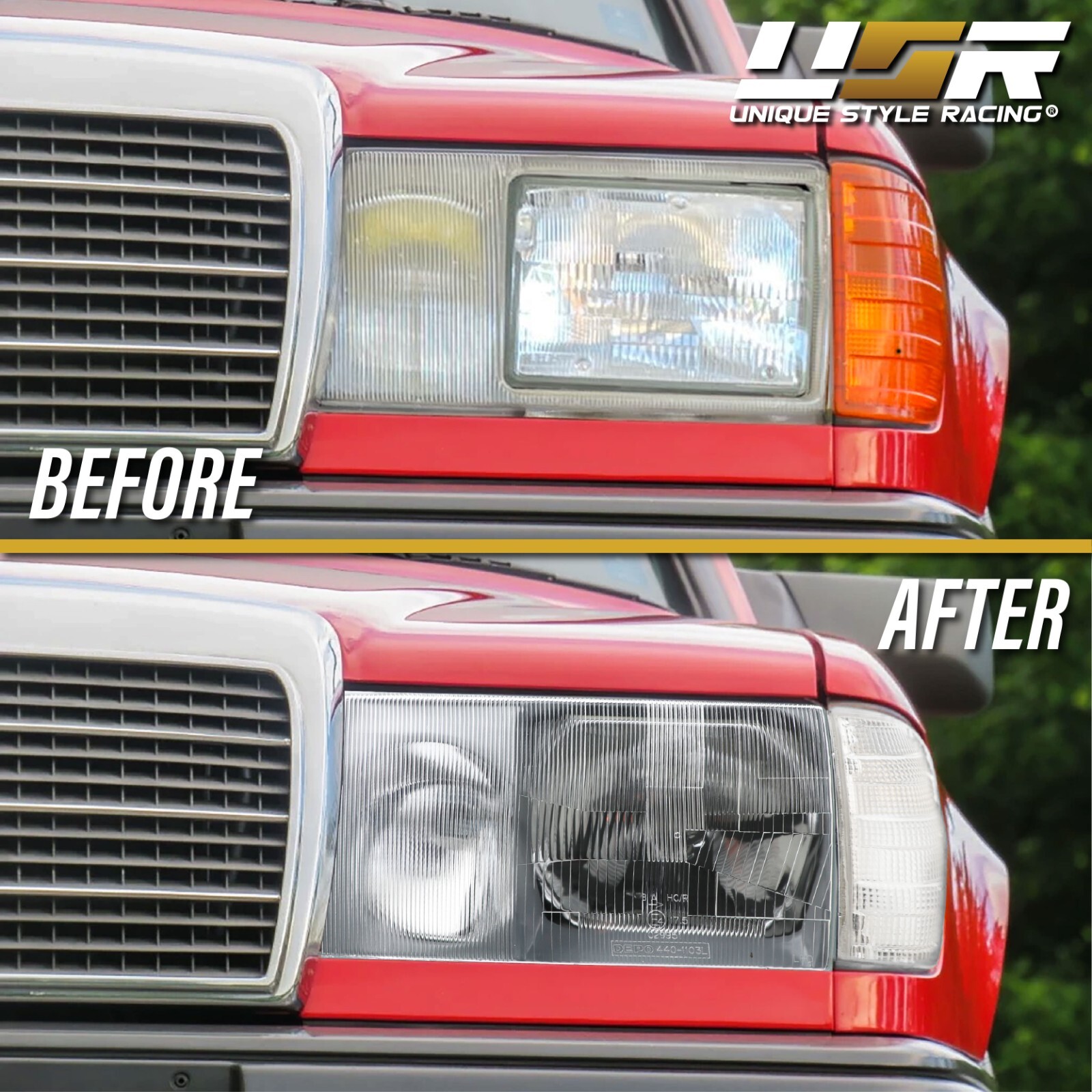 DEPO Euro Headlights Set + Corner Lights + Wiring For 198693 Mercedes