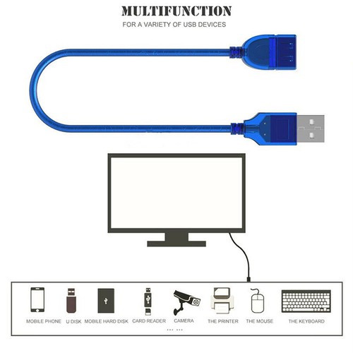1Pc 1M USB 2.0 Male to Female USB Extend Extension Cable For PC Harddriver Blue - 第 5/10 張圖片
