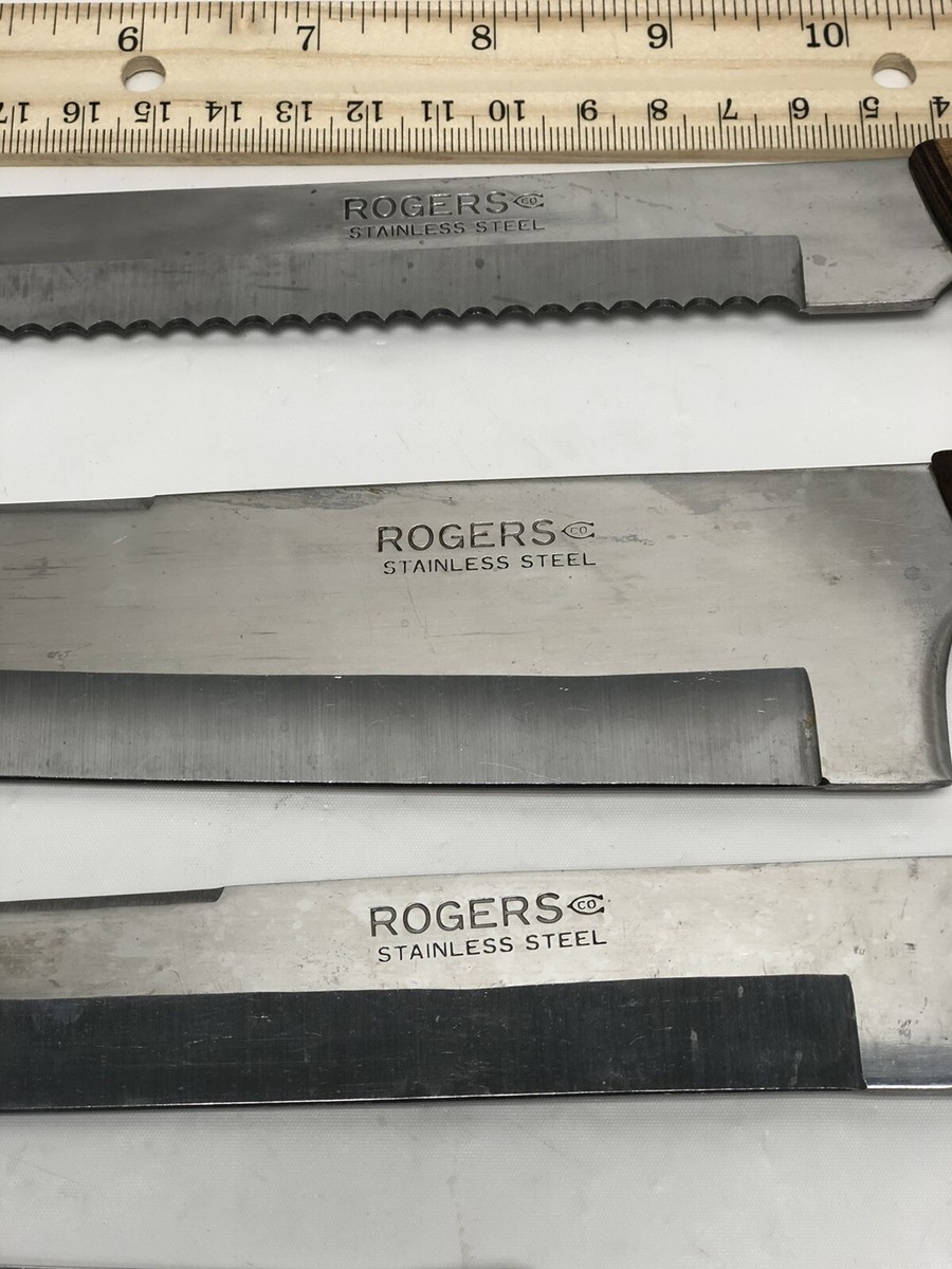 Rogers Knife Set 5 Pc Stainless Steel Wood Handles Chef Fork
