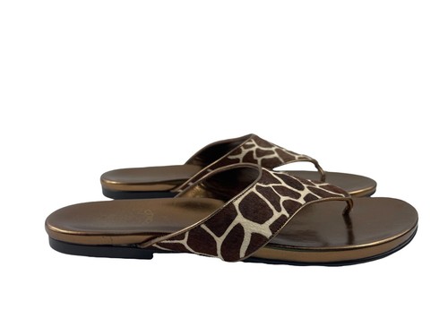 Chico Women Shoes Brown 9M Calf Leather Toe Thong Slipon Comfort Giraffe Sandals - Picture 3 of 12