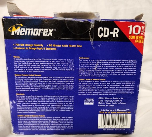 Memorex CD-R Discs 700mb 80min 48x in Slim Sealed Jewel Cases 10 Pack - Picture 3 of 9