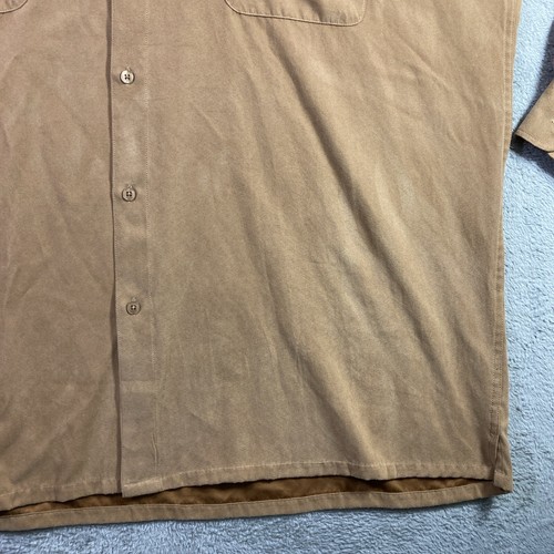 ENRO Shirt Men 2XT Brown Button Up Polyester Suede Like Feel Long Sleeve Pockets - Picture 4 of 14