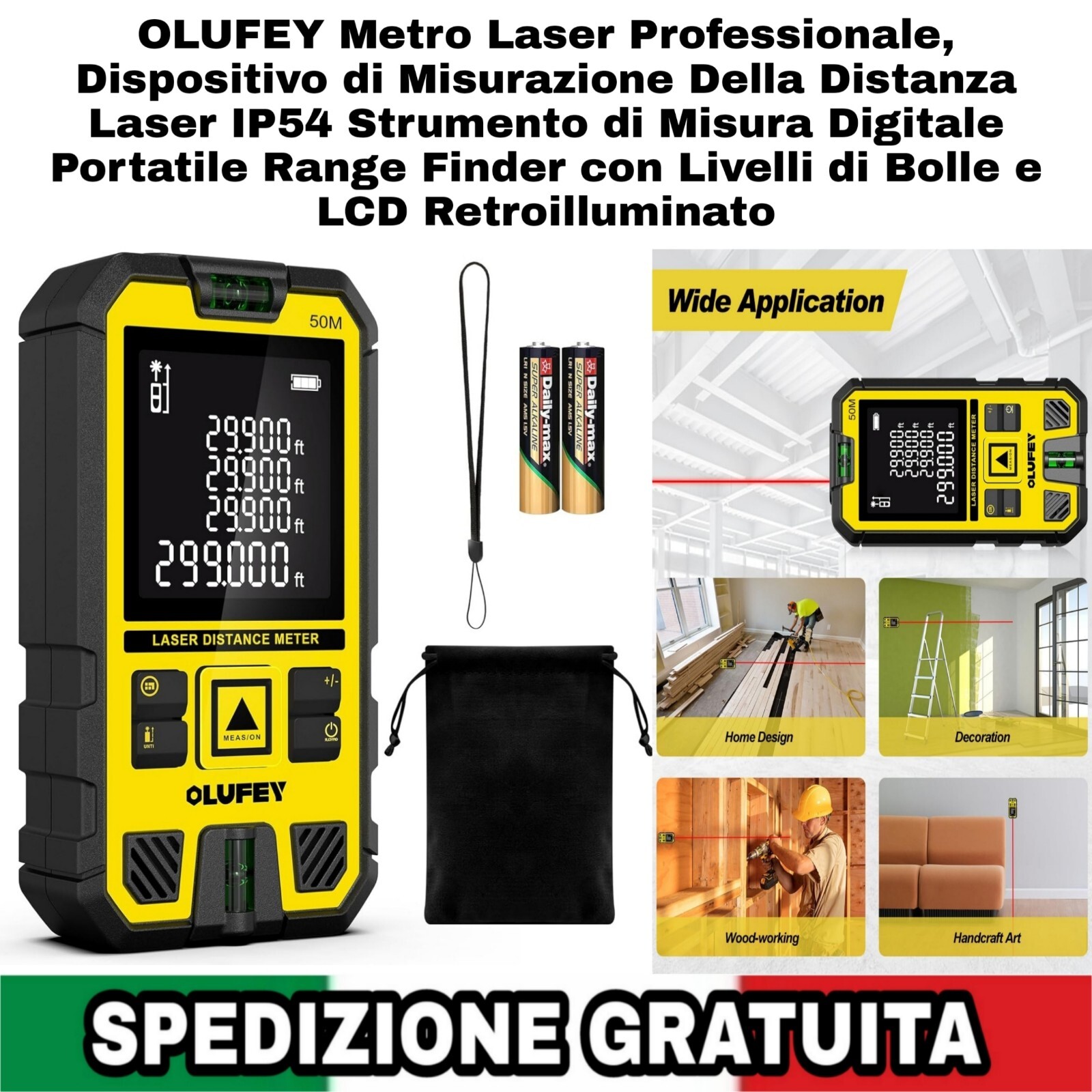 Metro Laser 50M Dispositivo di Misurazione Della Distanza Laser IP54 Strumento.
