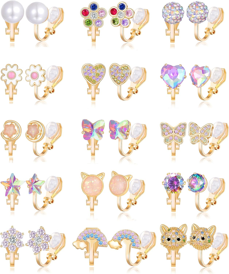 Tornito 1015 Pairs Clip on Stud Earrings Non Pierced Teardrop round