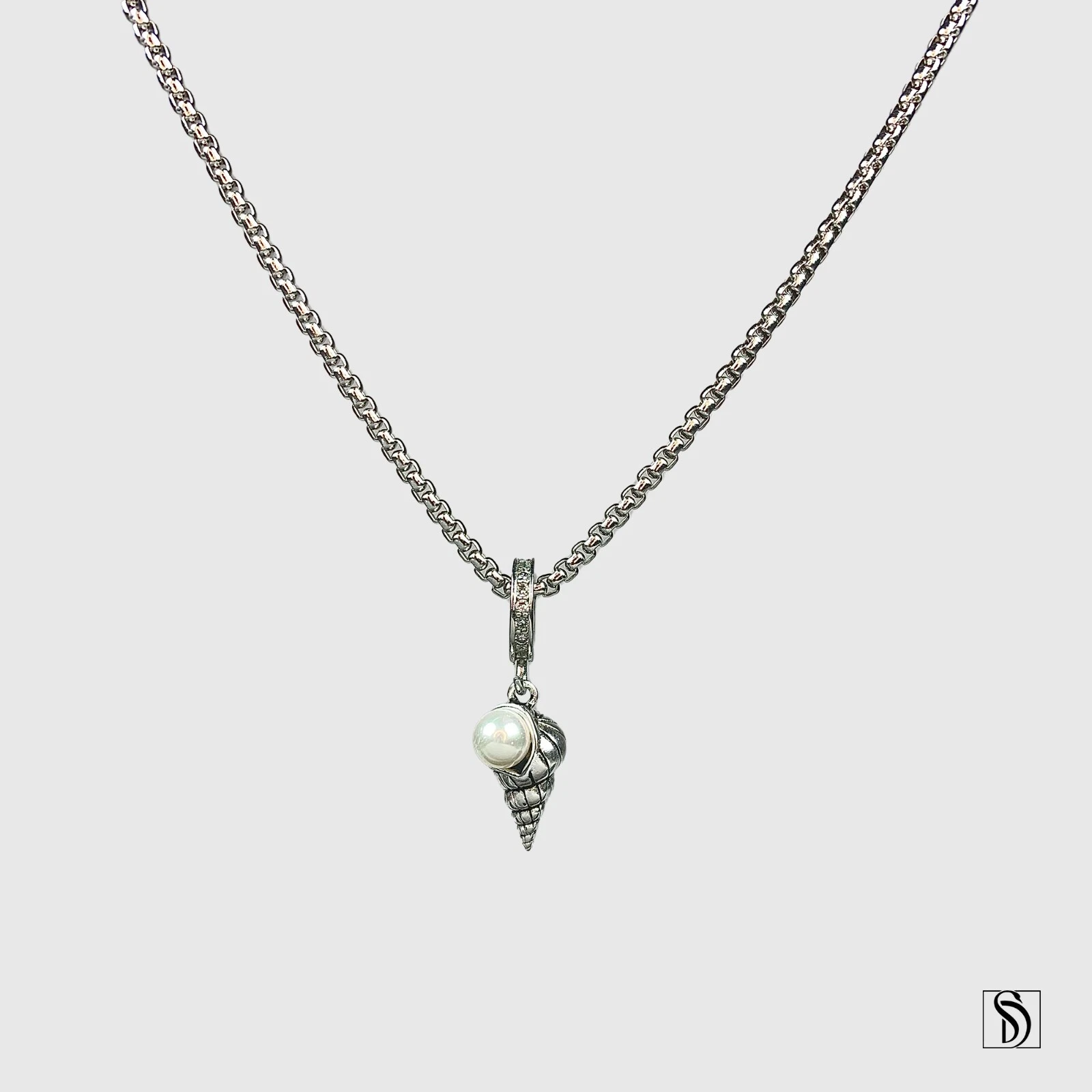 Collier pendentif coquille de mer perle en argent, coque conque en argent sterling premium