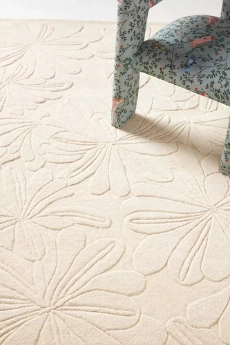 Ivory Wool Hand-Tufted Rug Floral Sculpted Daisy Modern Carpet Home Decor
