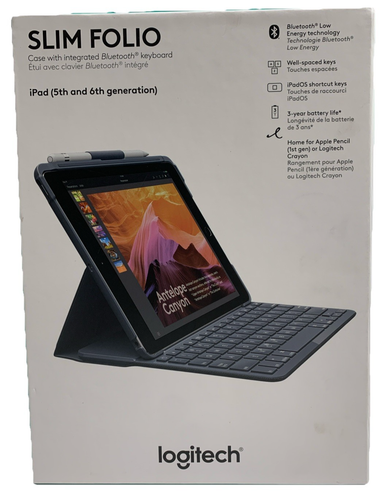 Logitech Slim Folio Keyboard/Cover Case Folio w/Bluetooth for iPad 5th/6th Gen