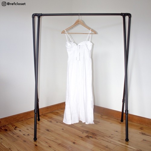 NWT $218 Reformation Prune Dress White Midi Linen Ruffle Sweetheart Slit 2 - Picture 3 of 4