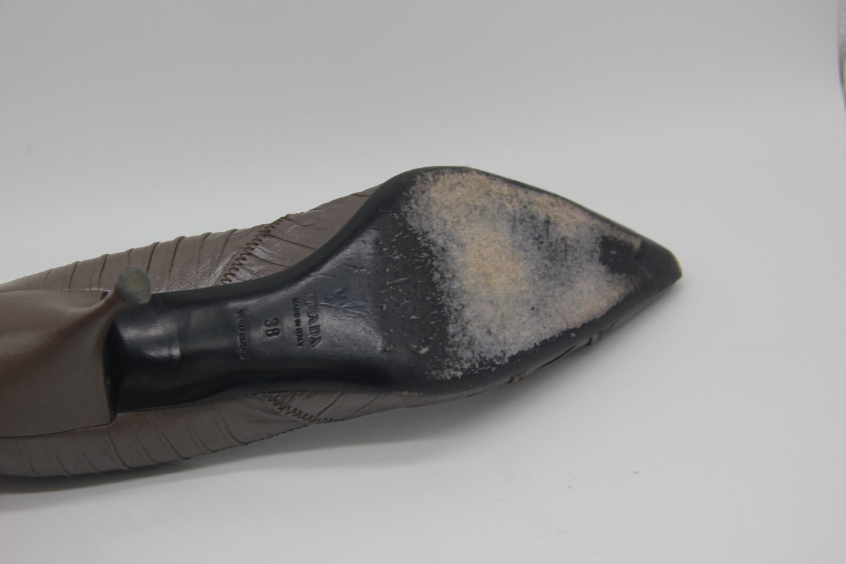 PRADA✤VERO CUOIO 最終 Prada Pleated Vero Cuoio Italy Women's Pointed Toe Gray