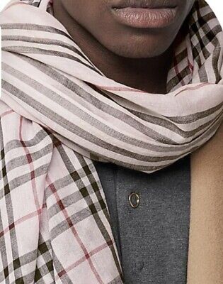 NEW Burberry Print Check To Stripe Wool/Silk Gauze Oblong NEW Burberry Print Check To Stripe Wool/Silk Gauze Oblong