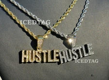 ICED BLING-ED OUT LAB DIAMOND HIP HOP HUSTLE PENDANT, 24" ROPE NECKLACE CHAIN