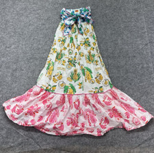 FARM RIO Dress Women XS Paradise Midi Tie Straps Tiered Orange Floral Lemon