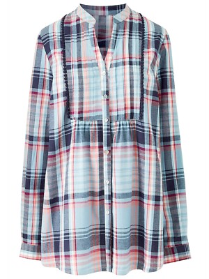 Ex Julipa Blue Pure Cotton Checked Blouse Size 16