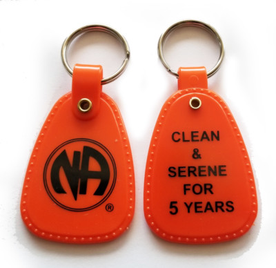 Narcotics Anonymous - NA - 5 year  ORANGE & BLACK  KEY TAG - 5+ yr clean
