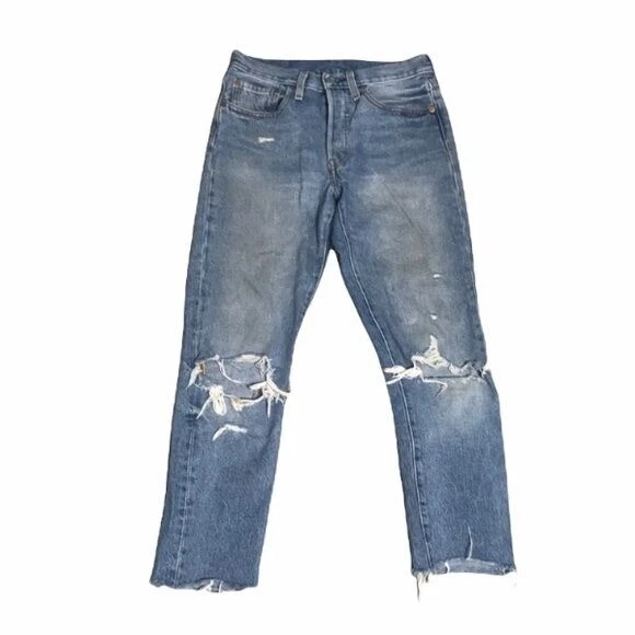 LEVI S 501 Skinny Distressed Light Wash Blue Jeans Womens Size 26