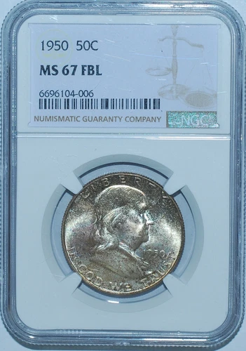 1950 NGC MS67FBL Full Bell Lines Franklin Half Dollar Mint Set Toned