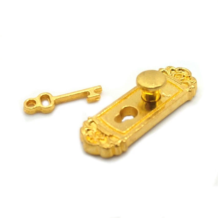 Miniature Round Gold Door Lock Key Dollhouse Doorknob DIY Accessories K008 - Image 2 of 3