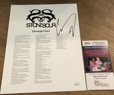 Corey Taylor Stone Sour Through Glass Signed Lyric Sheet JSA Witness E3