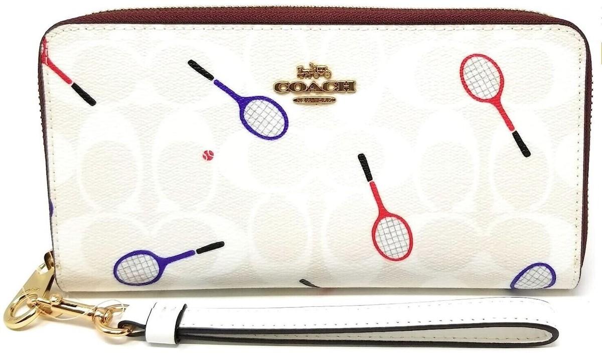 Coach Signature Chalk with Tennis Racquet Print Canvas Zip Around