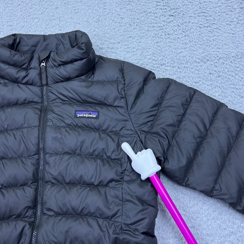 Patagonia Girls' Down Sweater Puffer Jacket Large 12 Youth Black Full Zip Coat * - Picture 4 of 15