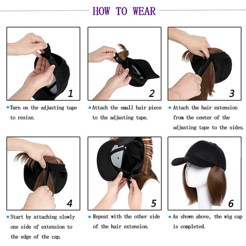 Real Natural Baseball Cap Hat With Hair Extensions Long/Short Wavy Straight USAR - Picture 12 of 32