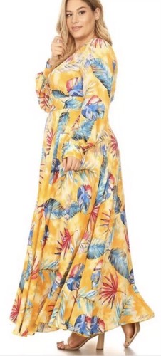 New Sexy Diva Yellow Floral Chiffon Long Sleeve Dress V Neckline 2xl And 3xl - Picture 4 of 7